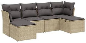 Set divano da giardino 6 pz con cuscini beige misto polyrattan