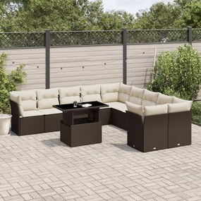 Set divani da giardino 11 pz con cuscini polyrattan marrone