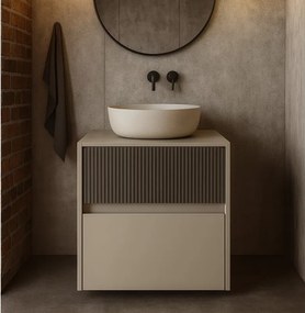 Mobile da bagno sospeso sotto lavabo Niwa 2 cassetti L 59.5 x H 50 x P 45.5 cm Beige Greige e Beige Greige carbone cannettato