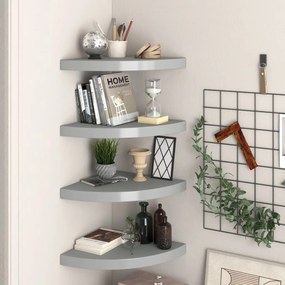 Scaffali Angolari A Parete 4 Pz Grigi 35x35x3,8 Cm İn Mdf /