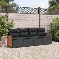 Set Divani da Giardino 4 pz con Cuscini Nero in Polyrattan 3259850