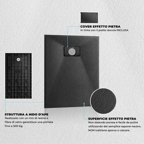 Piatto doccia 70x120 in resina nero effetto pietra riducibile Agorà