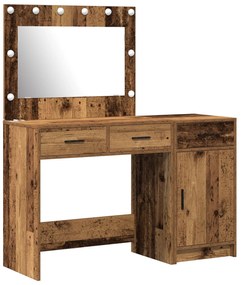 Set di tavolo da trucco 2 pezzi con led in legno vecchio e legno ingegnerizzato