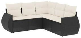 Set divani da giardino 5 pz con cuscini in polyrattan nero