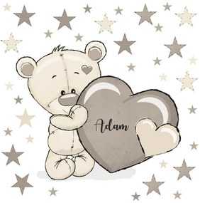 Adesivi murali per bambini - Orso con cuore marrone e nome | Inspio