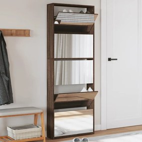 Scarpiera Con Specchio A 5 Livelli Rovere Marrone 63x17x169,5cm /
