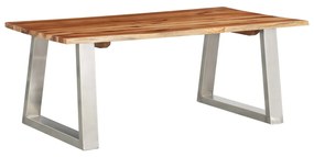 Tavolino Da Salotto 100x60x40 Cm Massello Acacia E Acciaio Inox /