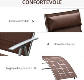 Lettino Prendisole Relax Reclinabile Pieghevole Telaio in Metallo Marrone 137x63.5x100.5 cm...