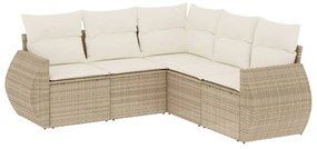 Set divano da giardino 5 pz con cuscini beige in polyrattan