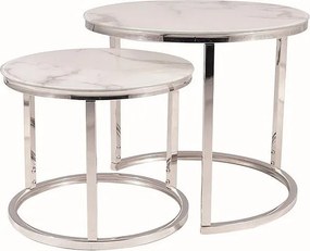 Set di 2 Tavolini da caffè Atlanta B II effetto marmo bianco/argento