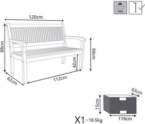 Panca 2 Posti 120x62x88 h cm in Legno Marrone...