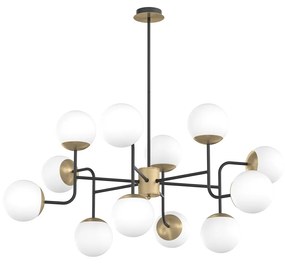 Lampadario Moderno Clear Metallo Nero E Ottone Vetro Bianco 12 Luci E27