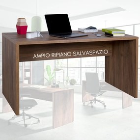 Scrivania Pc Ufficio Tavolo Porta Computer in Legno Ampio Ripiano Rovere cm 138x68x74