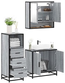 Set Mobili Da Bagno 3 Pz Grigio Sonoma İn Legno Multistrato /