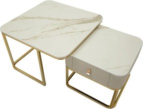 Set di tavolini da salotto color crema/dorati con effetto marmo 2 pz 50x70 cm Beauty – Mauro Ferretti