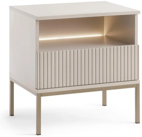 Comodino con 1 cassetto e 1 nicchia Con LED MDF e Vetro fumé Beige OVILA