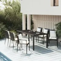 Set da Pranzo da Giardino 7 pz Nero con Cuscini in Polyrattan 3157955