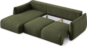 Divano angolare verde allungabile (con penisola a sinistra/con chaise lounge) con rivestimento in ciniglia Leila – Makamii