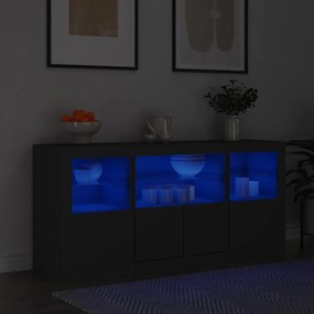 Credenza con luci led nera 142,5x37x67 cm