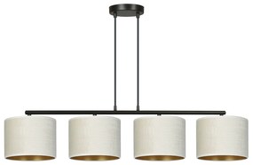 Lampadario 4 Luci Hilde In Acciaio Nero E Paralumi In Tessuto Beige