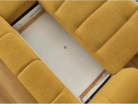 Divano angolare color senape allungabile e con contenitore (penisola a destra/chaise lounge) con rivestimento in ciniglia Fuji – Bobochic Paris