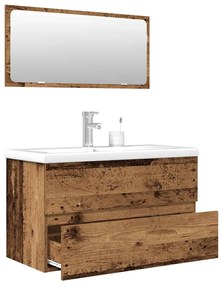 Set Mobili Da Bagno 3 Pz Legno Antico İn Legno Multistrato /