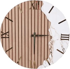 Orologio in legno 60 cm effetto cannettato e marmo bianco