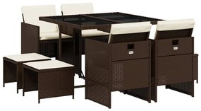 Set da pranzo da giardino 9pz con cuscini marrone in polyrattan