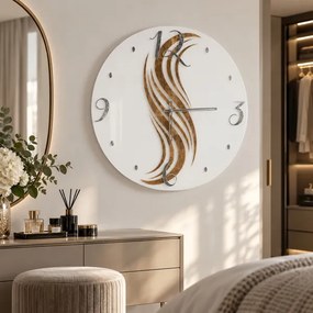 Orologio da Parete Rotondo SOFFY Ř 65 cm - Vetro Bianco e Onde Oro