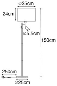 Lampada da terra in acciaio con paralume bianco e luce di lettura - Jelena