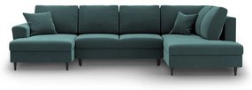Divano angolare color petrolio allungabile e con contenitore (con penisola a destra/a U) con rivestimento in velluto Kyoto – Cosmopolitan Design