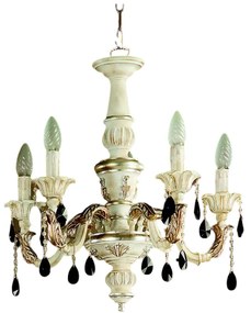 Lampadario In Legno Classico Bianco Argento 5 Luci Cavaliere