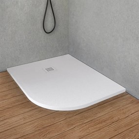 Piatto doccia resina 80x100 semicircolare sinistro bianco pietra filo pavimento   Loren