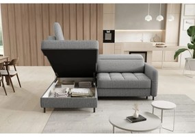 Divano angolare grigio allungabile/con contenitore (con penisola a sinistra/a L) e rivestimento in velluto Barea – ELTAP