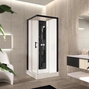 Cabina doccia idromassaggio quadrato PERLA 80 x 80 cm con miscelatore termostatico bianco e nero
