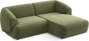 Divano angolare verde (con penisola a destra) con rivestimento in velluto Moana – Makamii