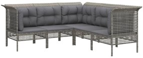 Set divani da giardino 5 pz con cuscini in polyrattan grigio