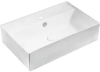 Lavabo d'appoggio rettangolare in ceramica bianca con foro troppo pieno e foro rubinetto cm 59,5x40