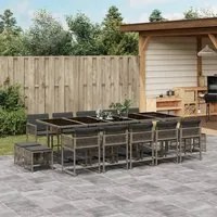 Set da Pranzo da Giardino 15 pz con Cuscini Grigio Polyrattan 3211532