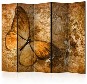 Paravento Farfalla (seppia) II (5 parti) - insetto su sfondo arancione