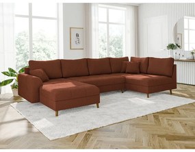 Divano angolare color mattone (con penisola a sinistra) con rivestimento in velluto a coste Ariella – Ropez