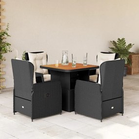 Set da pranzo da giardino 5 pz nero con cuscini in polyrattan