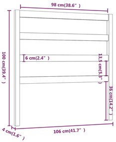 Testiera per Letto Nera 106x4x100 cm in Legno Massello di Pino