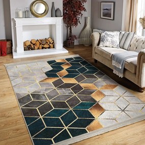 Tappeto lavabile bianco-petrol 160x230 cm Optic - Mila Home