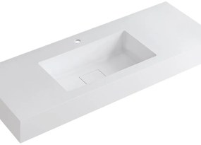 Lavabo integrale rettangolare vasca centrale L 120.5 x H 15 x P 46 cm in resina bianco opaco