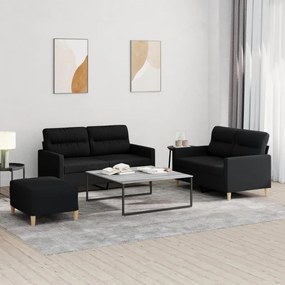 Set Di Divani 3 Pz Con Cuscini Nero İn Tessuto /