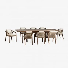 Set Tavolo Rettangolare Allungabile (200-300x100 Cm) E 8 Sedie Da Pranzo Con Braccioli In Legno Di Acacia Dubai Marrone Acacia Scuro - Sklum