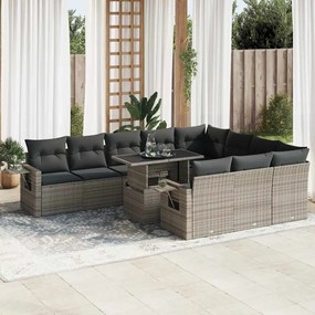 Set divani da giardino 11 pz con cuscini in polyrattan grigio