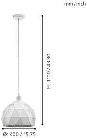 Eglo 97854 - Lampadario a sospensione con filo ROCCAFORTE 1xE27/60W/230V