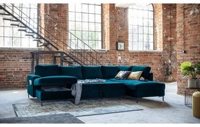 Divano letto angolare in velluto color petrolio (angolo destro) Lofty Lilly - Miuform